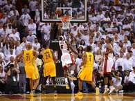 LeBron James hits a last second layup to give the Miami Heat over the Indiana Pacers.Photo: Getty Images