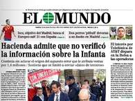 'El Mundo' titula: "Hacienda admite que no verificó la información sobre la Infanta". La imagen de portada es para el ministro de Hacienda: "El PSOE e IU piden la comparecencia urgente de Montoro" Foto: EFE en español