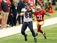 Dennis Pitta (TE, Cuervos): Durante la temporada pasada, Pitta fue utilizado como ala cerrada y receptor abierto dando muy buenos resultados. Pero en 2013 ya sin Anquan Boldin y con las defensas preocupadas en detener a Ray Rice y Torrey Smith, Pitta será la primera opción de pase de Joe Flacco. Foto: Al Bello / Getty Images