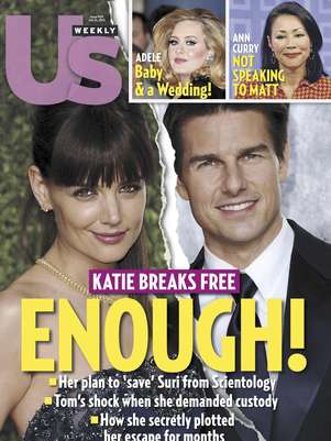 La portada de la revista US Weekly, en su edición del 16 de julio del 2012, dedicada al divorcio de Katie Holmes y Tom Cruise.  Foto: US Weekly / AP