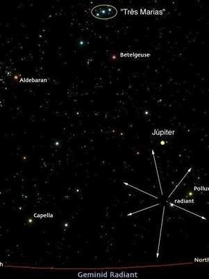 Para ver a chuva de meteoros, procure por Júpiter no céu, ele vai estar abaixo das "Três Marias" Foto: Gustavo Rojas / Divulgação