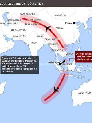 Mapa mostra rota de buscas pelo avião desaparecido há 10 dias Foto: Arte Terra