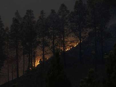 Firefighters work to put out a fire in the forest area of La Cumbre, near Santiago del Teide, Spanish Canary island of Tenerife, August 11, 2012. About 90 hectares (222 acres) of land had been burnt in two wildfires in Tenerife island since Friday night, according to local media. Foto: Santiago Ferrero / Reuters In English