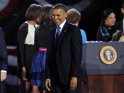 U.S. President Barack Obama smiles while celebrating his re-election during his election night rally in Chicago, Illinois November 7, 2012. Foto: Jim Bourg / Reuters
