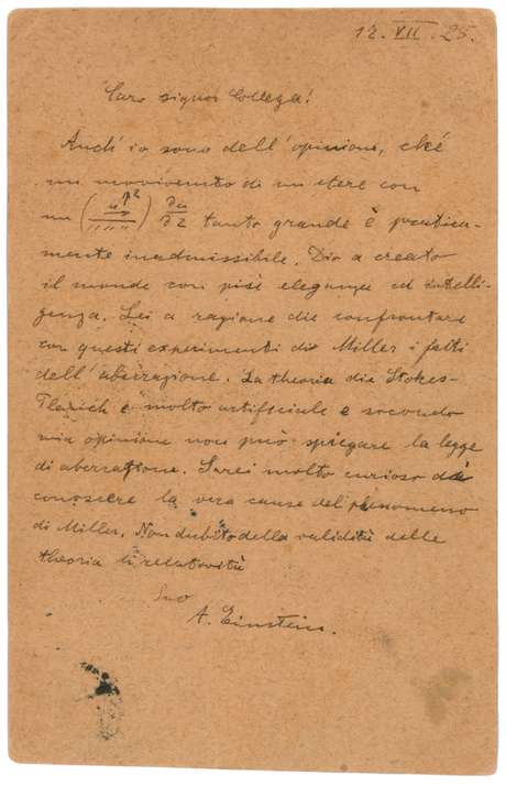Carta de Einstein deve ser leiloada por US$ 55 mil Foto: RR Auction / Reprodução