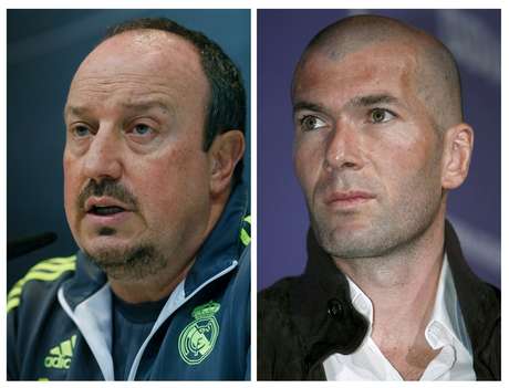 Benítez (esq,) dará lugar a Zidane no cargo de técnico do Real Madrid