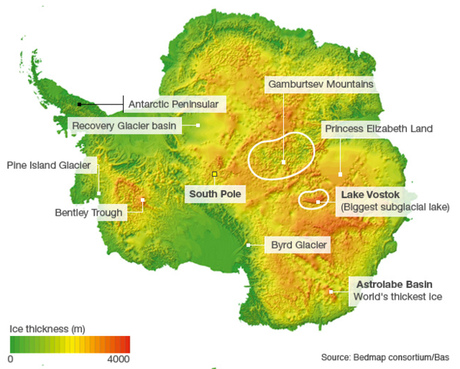 A Terra da Princesa Elizabeth (Princess Elizabeth Land, no mapa em inglês) é uma das áreas menos exploradas da Antártida, e novo foco dos times internacionais de cientistas