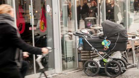 VocÃª deixaria um carrinho (com um bebÃª) sozinho do lado de fora de uma loja? Na Dinamarca Ã© comum 