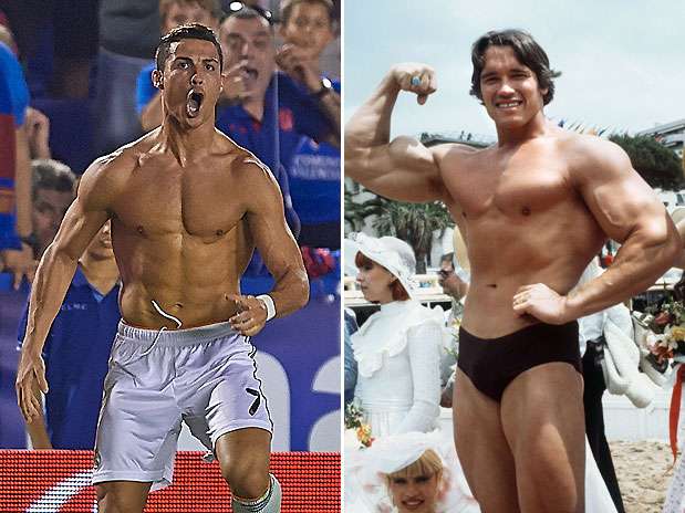 Cristiano Ronaldo recebe elogios de Arnold Schwarzenegger, ícone da boa forma Foto: Getty Images / AP