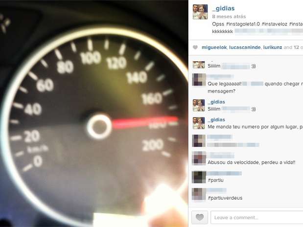 No dia 29 de março deste ano, Giovana publicou uma foto enquanto dirigia a 180 km/h Foto: Instagram / Reprodução