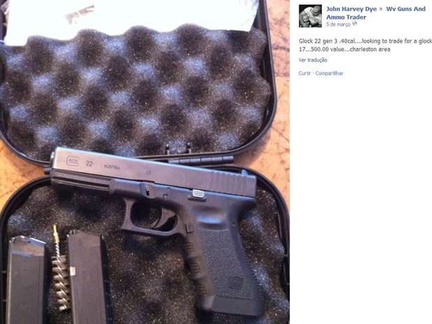 Usuário procura trocar sua Glock 22 por uma Glock 17, ambas do calibre .40 Foto: Facebook / Reprodução
