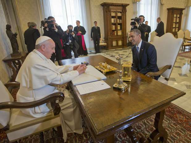 Obama durante seu primeiro encontro com o Papa Francisco, nesta quinta-feira, 27 de março Foto: AP