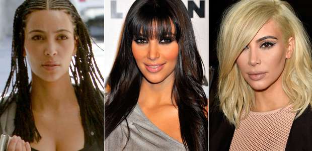 Trança, franja e platinado: veja cabelos de Kim Kardashian