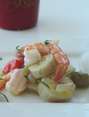 Guineos con camarones en escabeche
