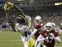 La milagrosa recepción de Santonio Holmes le valió el trofeo de MVP y a los Acereros una victoria sobre Arizona en el Super Bowl XLIII. Foto: AP