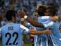 El Málaga celebra el gol al Sporting Foto: 