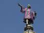 La estatua de Colón, con la camiseta del Barcelona Foto: 