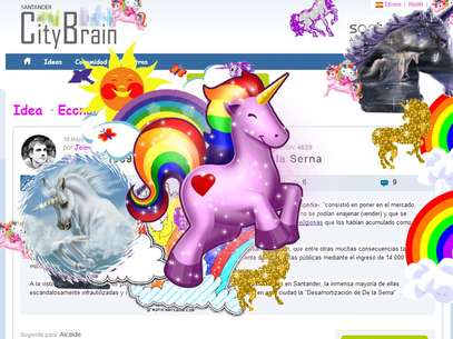 La web SantanderCityBrain.com llena de unicornios y arcoiris. Foto: Terra