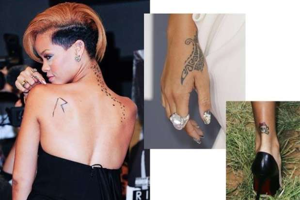 Rihanna es otra de las famosas que gustan de los tatuajes y tiene varios en su cuerpo Foto: Getty Images