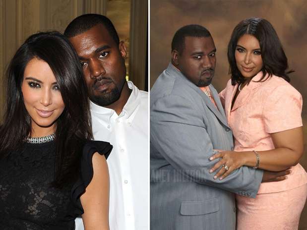 Kim Kardashian y Kanye West - Estas celebridades tienen todo el potencial para ser bellos pero la página en facebook Planet Hiltron ha encontrado la manera de bajarlos de su pedestal y revelar su identidad si no fueran famosos, sin los millones para tratamientos, estilistas ni la disciplina del ejercicio y la buena alimentación. ¿Cuál es tu transformación favorita? Foto: Getty Images/Planet Hiltron