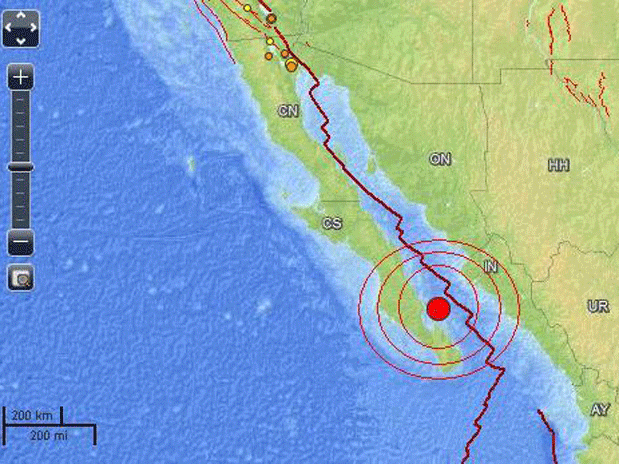 Zona donde se originó el movimiento telúrico Foto: Tomada de Twitter/EarthQuakesTime