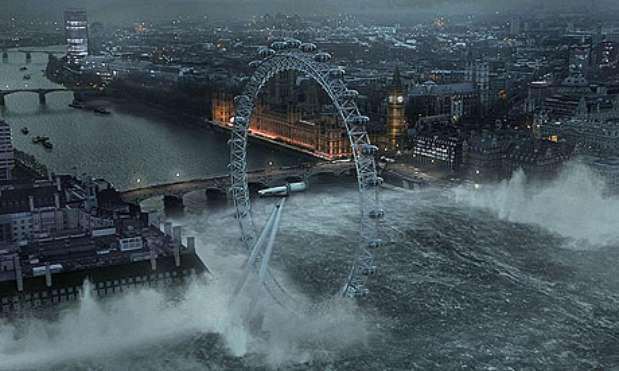 En 2008, la serie británica 'Flood' retrataba que una catastrófica inundación terminaría con Londres. Su estreno logró un rating de 7.2 millones de televidentes y aunque nadie creyó que esta imagen era verdad fue muy usada para ilustrar temas del fin del mundo. Foto: guardian.co.uk