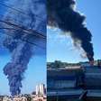 Incêndio de grandes proporções atinge indústria e forma coluna de fumaça em Guarulhos