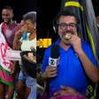 Repórteres fazem 'boquinha' durante transmissão na Sapucaí