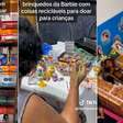 "E minha mãe que faz brinquedos da Barbie com coisas recicláveis para doar para crianças"