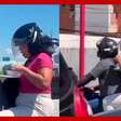 Mulher e flagrada comendo marmita na garupa de moto, e video viraliza nas redes sociais