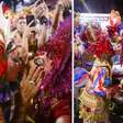Beijoqueira, Sabrina Sato dá selinhos em desfile da Vila Isabel