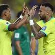 Neymar e Rodrygo comemoram classificação do Santos na final do Paulistão