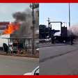 Caminhão pega fogo e motorista dirige veículo em chamas em Porto Alegre