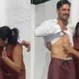 Delma é flagrada beijando tanquinho do namorado de Vitória Strada em churrasco