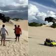 Carro 'voa' por cima de buggy e passageiros em duna no Ceará; veja vídeo