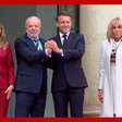 Lula e Janja são recebidos pelo presidente da França, Emmanuel Macron
