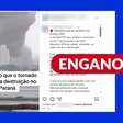 Vídeo não mostra tornado no Paraná; imagens são de 2016 e foram alteradas digitalmente