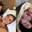 Bia Feres anuncia nascimento do terceiro filho e expõe foto do bebê com DIU na mão