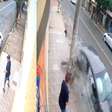 Carro perde controle, bate em poste e pedestre escapa por pouco no interior de SP