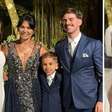 Ex-Tiazinha Suzana Alves e Flavio Saretta posam separados em casamento do filho