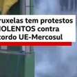 Agricultores jogam bomba de gás e batatas em policiais durante prostestos na Bélgica