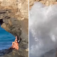 Turista chinesa é atingida por 'onda gigante' enquanto tentava tirar foto: "Assustador"