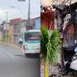 Passageiros deixam ônibus pela saída de emergência após batida em poste e disparo de faíscas