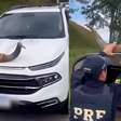 PRF flagra picape com 'chifre de boi' trafegando por rodovia em Florianópolis