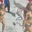 Lore Improta desfila grávida em fantasia de serpentes no carnaval do Rio