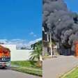 Ônibus pega fogo e forma fumaça densa em Vinhedo