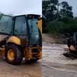 Mulher atravessa rio com retroescavadeira para realizar hemodiálise após forte chuva na Bahia
