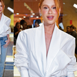 Ela pode tudo! Marina Ruy Barbosa aposta em camisa de grife de mais de R$ 16 mil e eleva o jeans básico em evento de moda em São Paulo