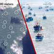Imagens do espaço não deixam dúvidas: a China acumulou milhares de embarcações pesqueiras na costa do Japão; e elas não estavam lá para pescar