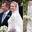 Renda floral, véu de tule e cauda de 3 metros: o vestido de noiva clássico escolhido por Harriet Sperling para casar com Peter Phillips